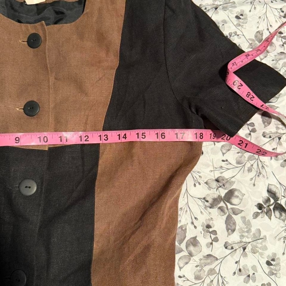 Vintage 80s Linen Button up Colorblock Blouse size medium - Picture 6 of 7